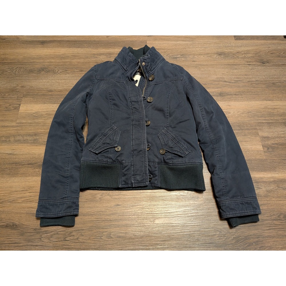 Abercrombie & Fitch Navy Blue Sherpa Lined Canvas Bomber Jacket Womens Medium